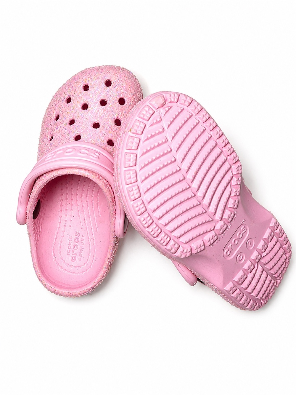 CROCS Kids Pink Glitter Clogs with Heel Strap